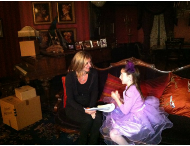 Helen Gordon with Ava Cantrell on set The Haunted Hathaways
